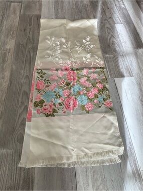 Denise Francelle Paris Floral Satin Scarf in Cream & Pink